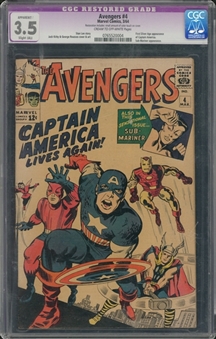 1964 Marvel Comics "The Avengers" #4 - First Appearance of Captain America - CGC 3.5 (R)